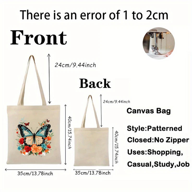 sac main toile papillon fleurs beige respectueux environnement multifonction poignées tissu