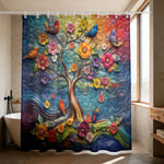 rideau douche arbor floral oiseaux couleurs vives opaques anneaux salle bain