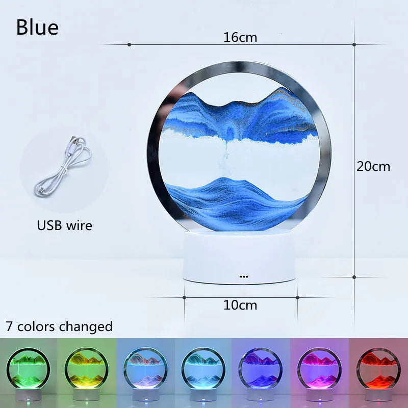 lampe table 3d sable mouvant bleu vert noir ambiance montagnes eau