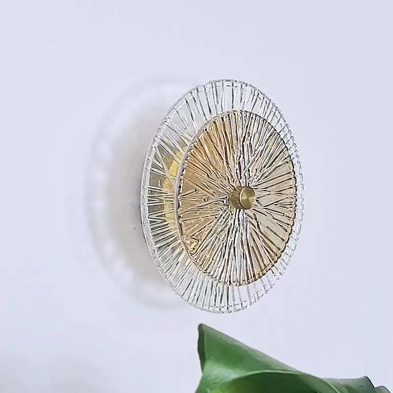 applique murale led ronde verre moderne transparente rayures radiales éclairage quotidien fixée mur nordique