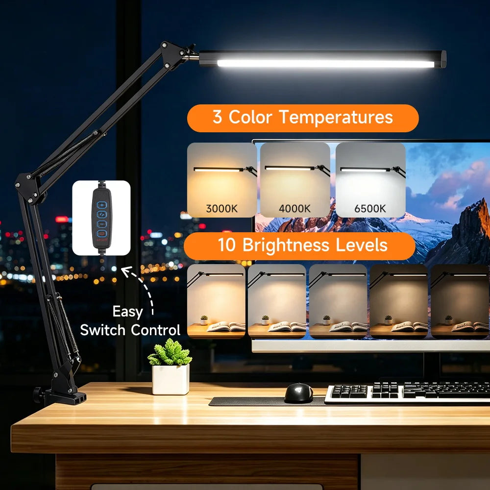 lampe led noir moderne clip réglable 10 niveaux luminosité sans clignotement étude