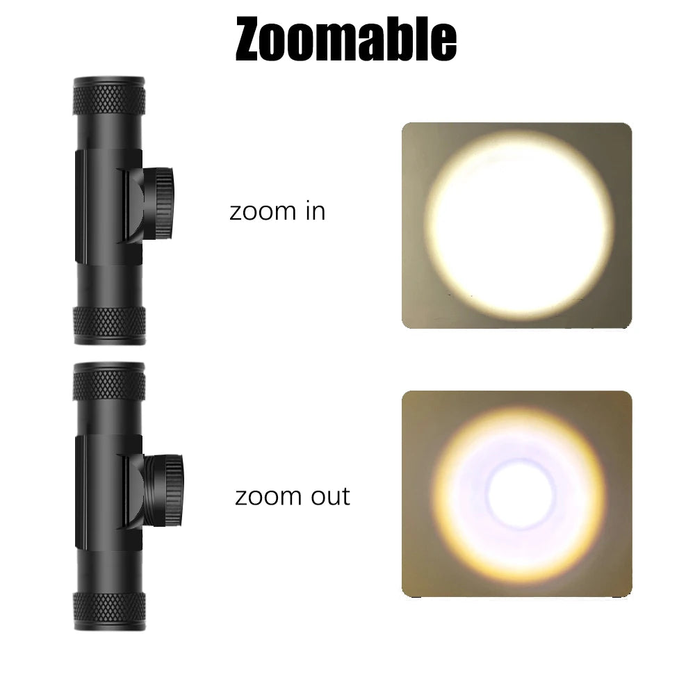 torche lampe rechargeable led zoomable 18650 batterie 180 degres camping pêche chasse