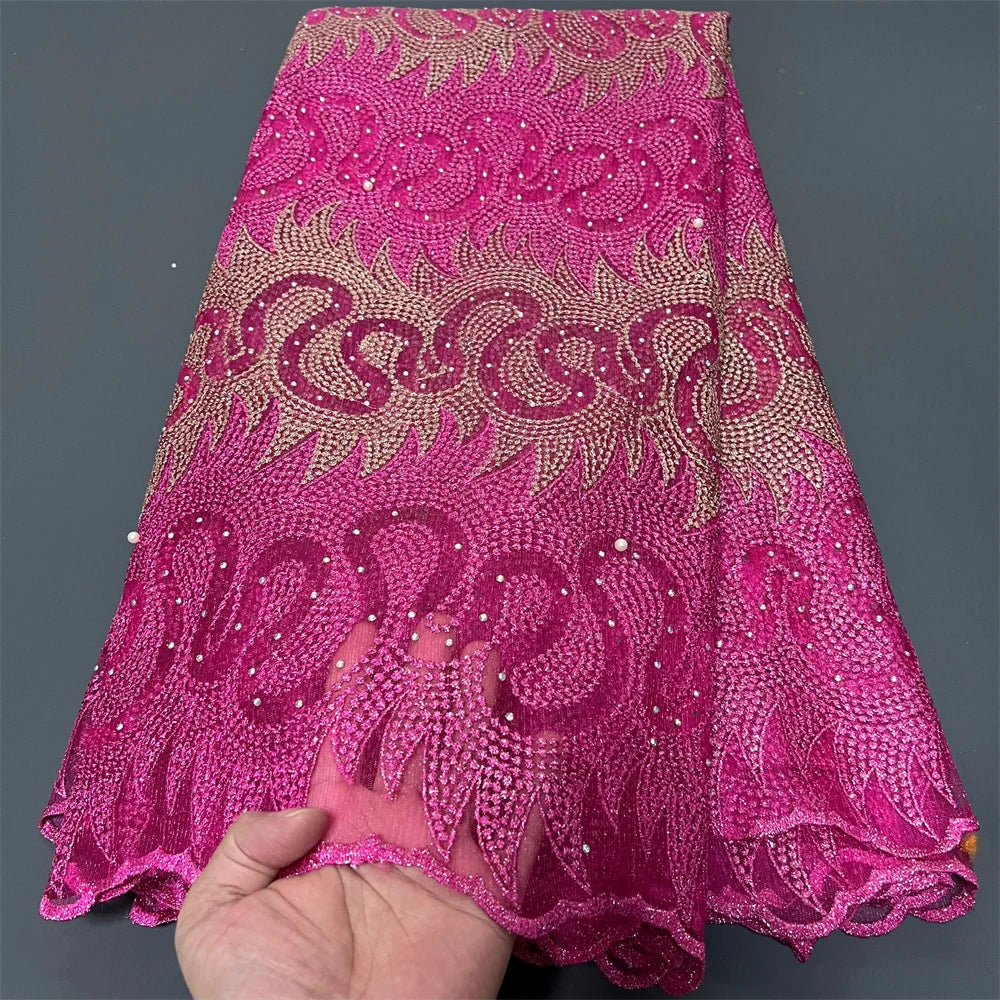 tissu brodé sequins motifs floraux polyester coton occasion mariage robe cérémonie bleu rose blanc