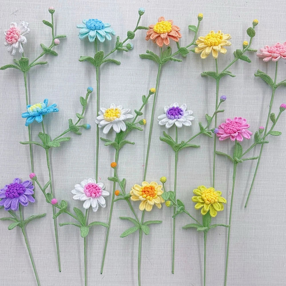 fleurs artificielles tricotées multicolores décoration intérieure artisanale anniversaire mariage baby shower