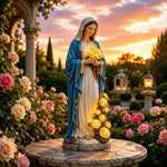 statue vierge marie roses led bleu blanc jardin decoration religieuse patioextérieur