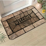 tapis d'entrée moderne marron beige texture pierre lettrage welcome résistant rides