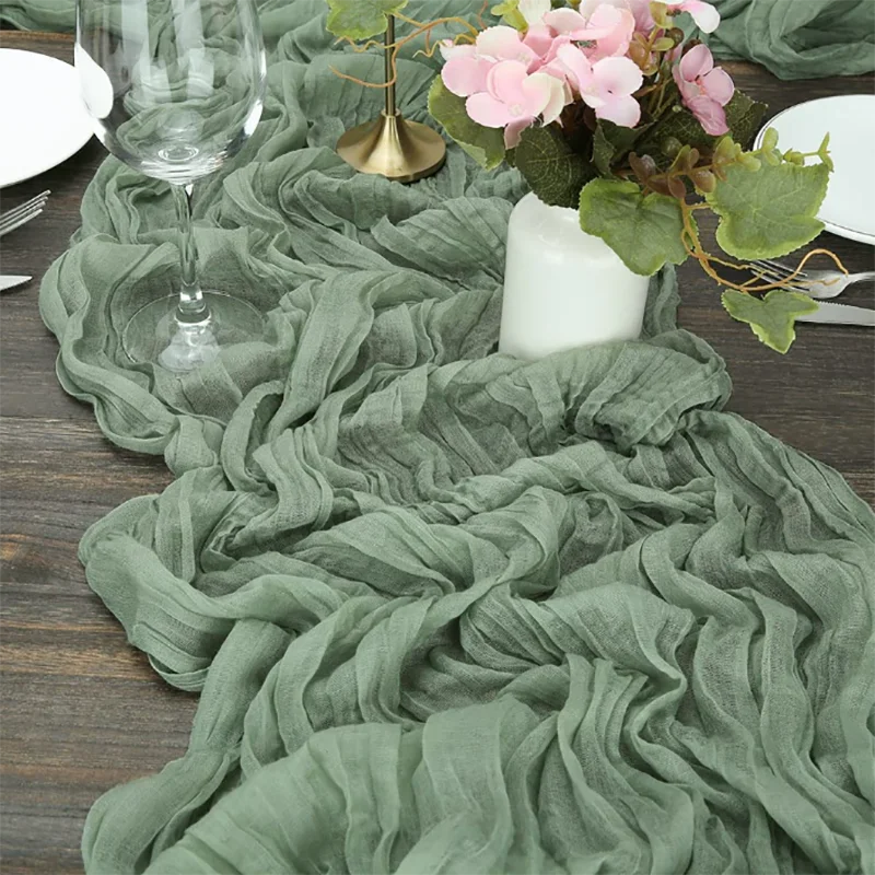 chemin table plissé vert olive décoratif mariage fête banquet table banquet élégant