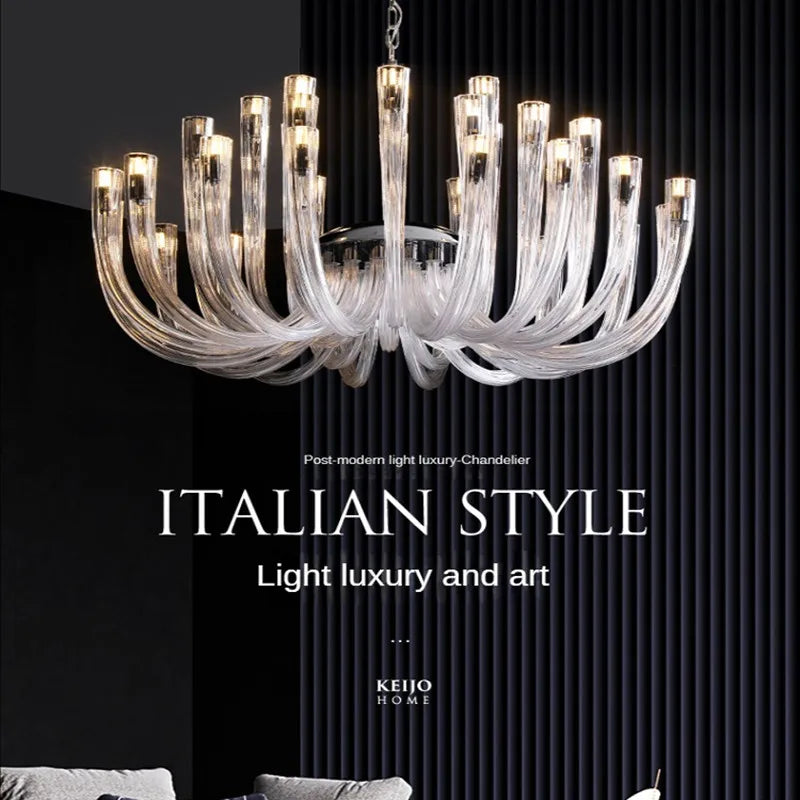 lustre contemporain transparent tubulaire suspension salon chambre ampoules led 15 30mètres carrés