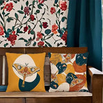 taies d'oreiller lin imprimées papillons lunes feuilles moderne 18x18 beige marron bleu orange