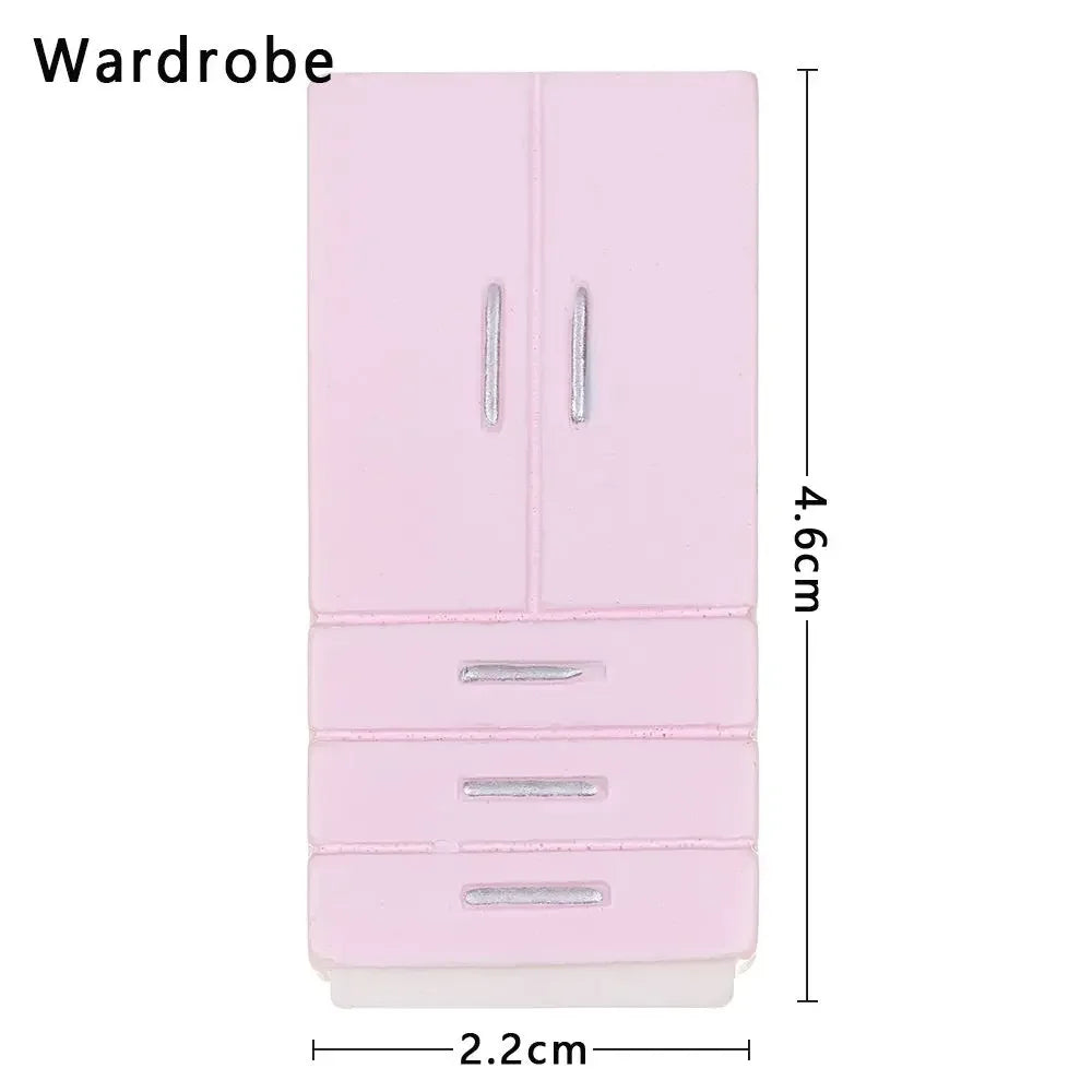 meubles miniatures poupées rose blanc modernes armoire frigo lave linge micro ondes téléviseur commode