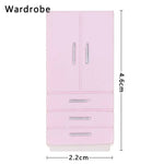 meubles miniatures poupées rose blanc modernes armoire frigo lave linge micro ondes téléviseur commode