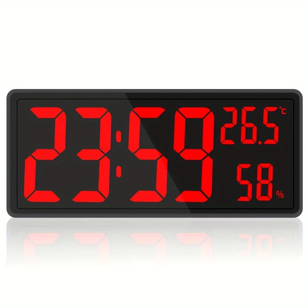 horloge numérique LED moderne affichage rouge cadre noir salon décoration maison numérique classique