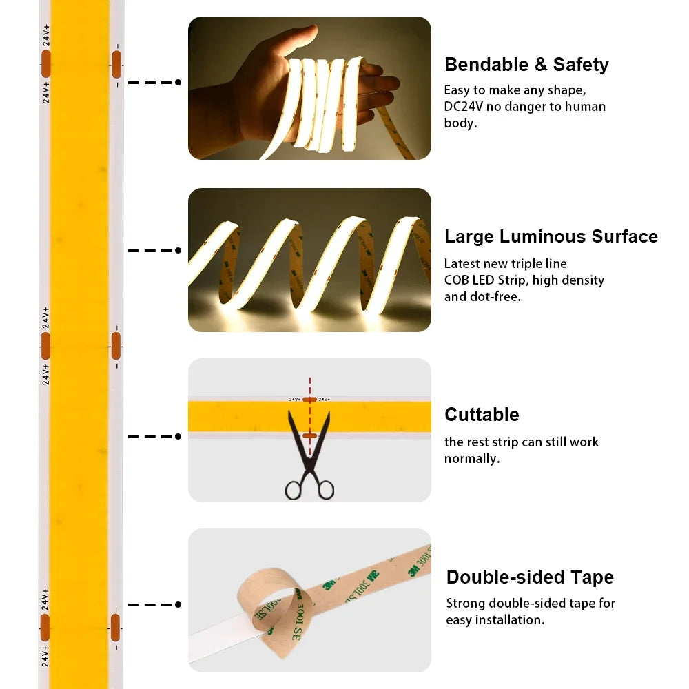 ruban led blanc 960 leds flexible adhésif 24v 3000k 4000k 6500k