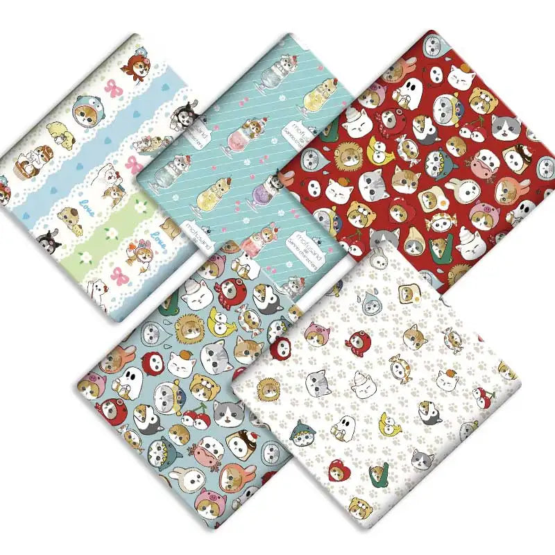 serviettes animales bleu vert rouge illustration mignonne chiens chats oiseaux coton polyester