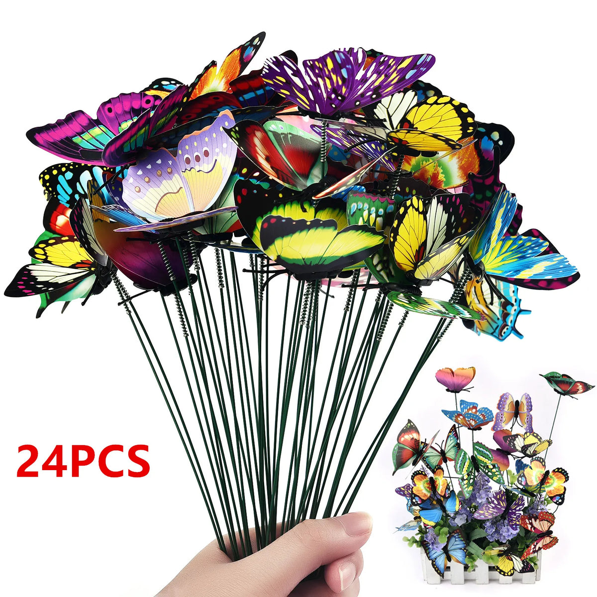 décoration extérieure papillons multicolores imprimés détaillés réalistes tringles pots fleursextérieur fantaisistes PVC