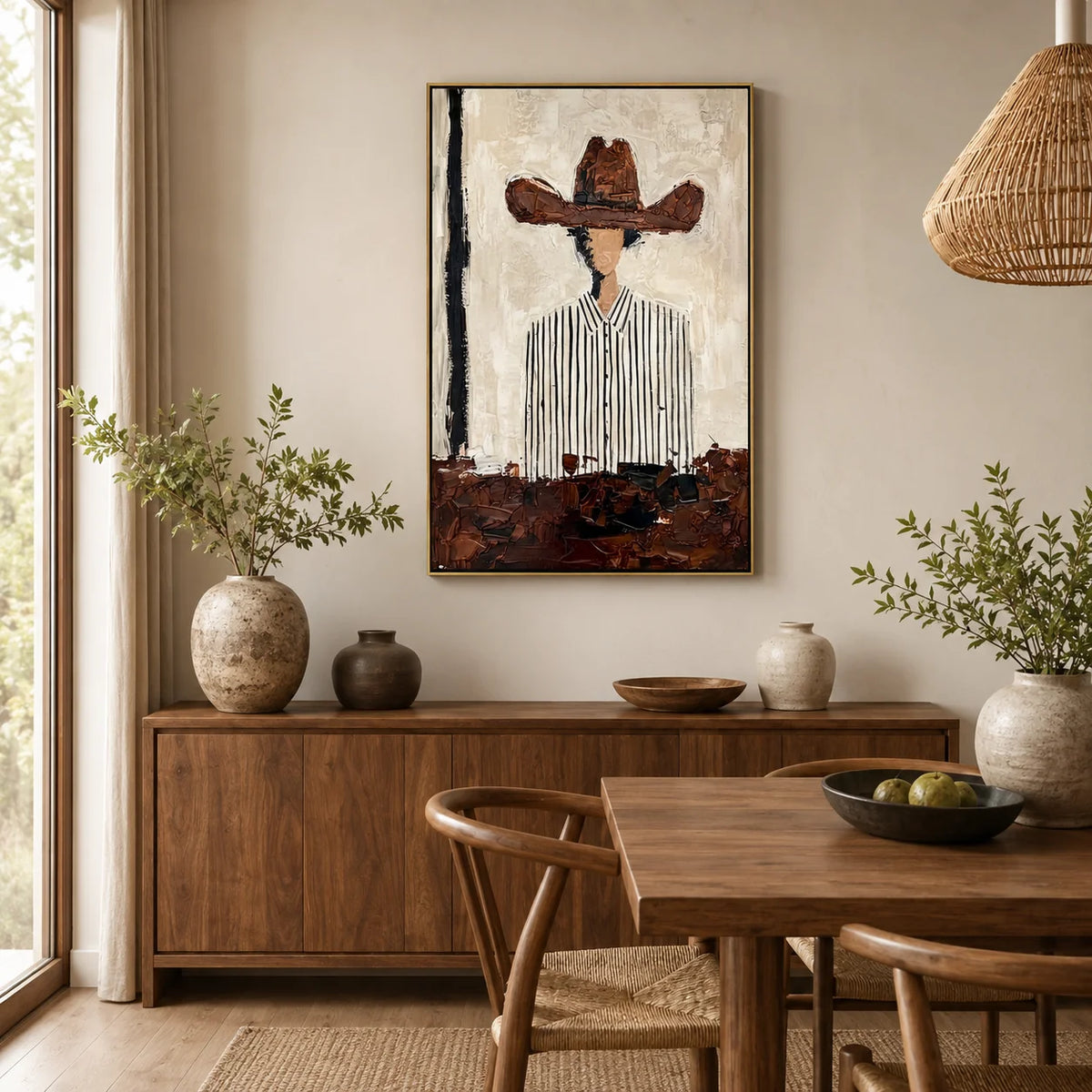 tableau abstrait moderne impression toile peinture expressionniste sans cadre vertical beige noir brun