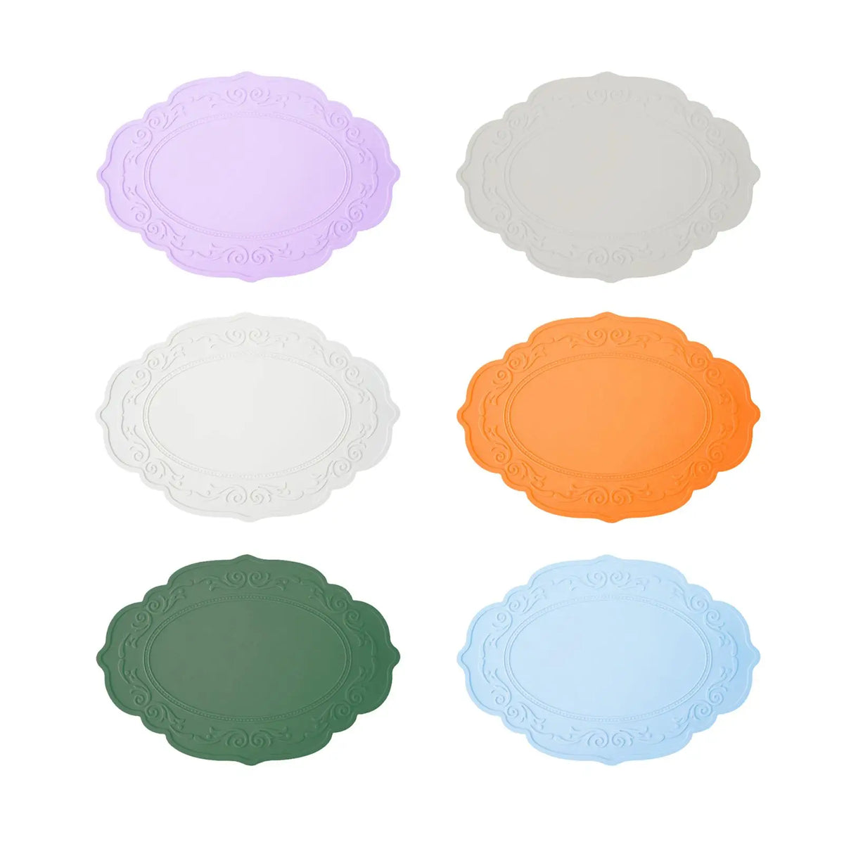 assiettes violet ornements floraux gris clair vert foncé classique adhésif orange blanc