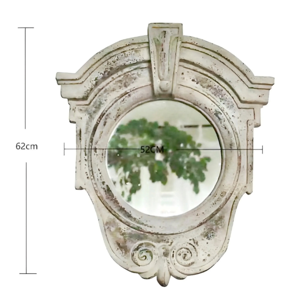 miroir decoratif mural rond blanc vieilli vintage cour balcon decoration accent
