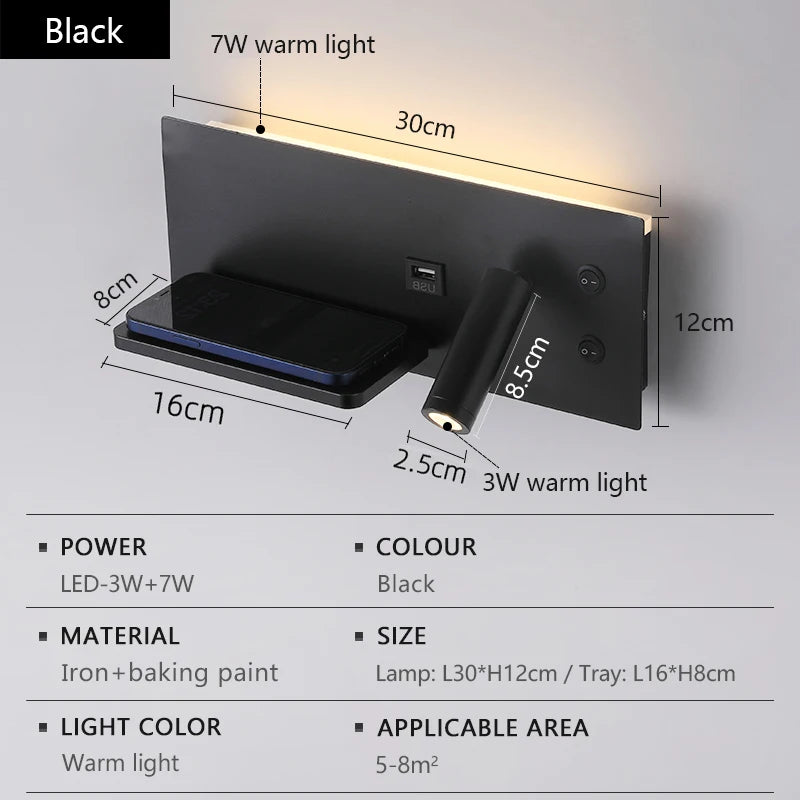 lampe murale led moderne charge sans fil usb étagère éclairage minimaliste chambre salon
