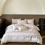 Parure de lit 4 pièces en coton égyptien brodé fleurs chic vue d'ensemble
