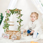 panier bébé bois rustique motifs floraux support mural accessoires enfant storage decoration chambre