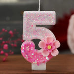 bougies numériques chiffrage blanc rose pailletées fleurs relief anniversaire décoration gâteau festif