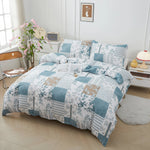 ensemble literie bleu patchwork moderne oreillers taies d'oreiller drap plat polyester brossé impression 3d