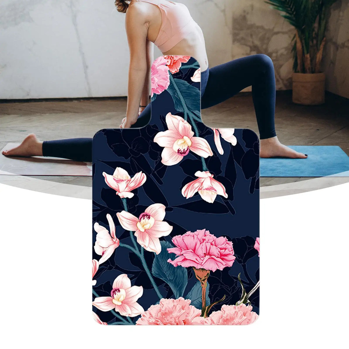 matelas yoga bleu rose floral non glissant pliable exercices fitness minimaliste