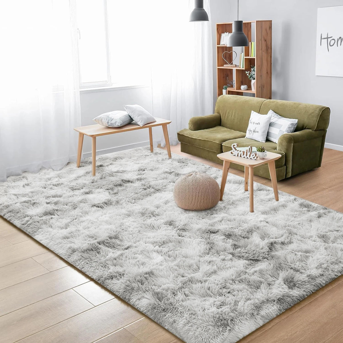 tapis gris clair peluche épaisse doux moelleux moderne 120x160cm 160x230cm chambre salon