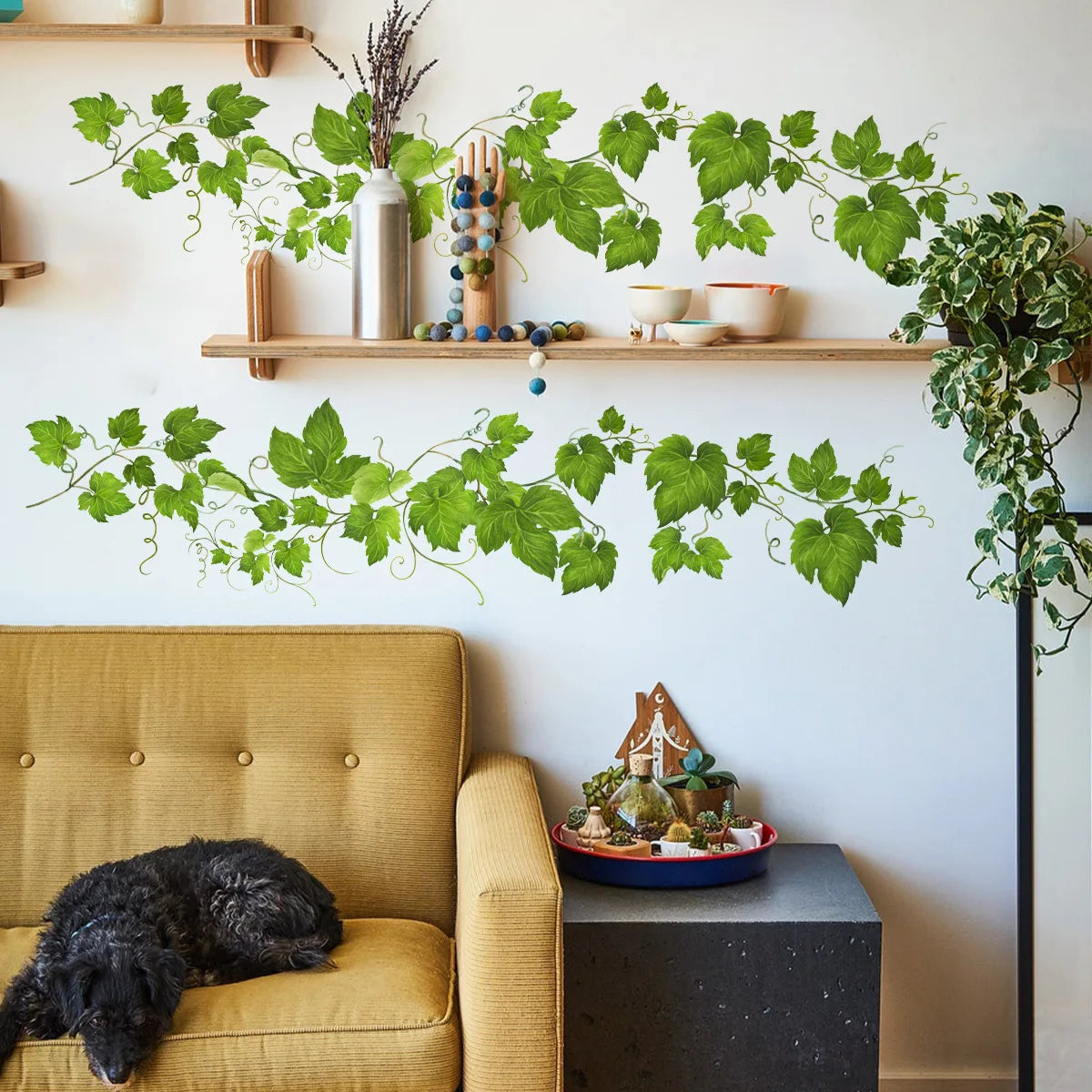 stickers muraux feuilles naturelles adhésives vertes intérieur décoration maison salon chambre résistants eau pastorales