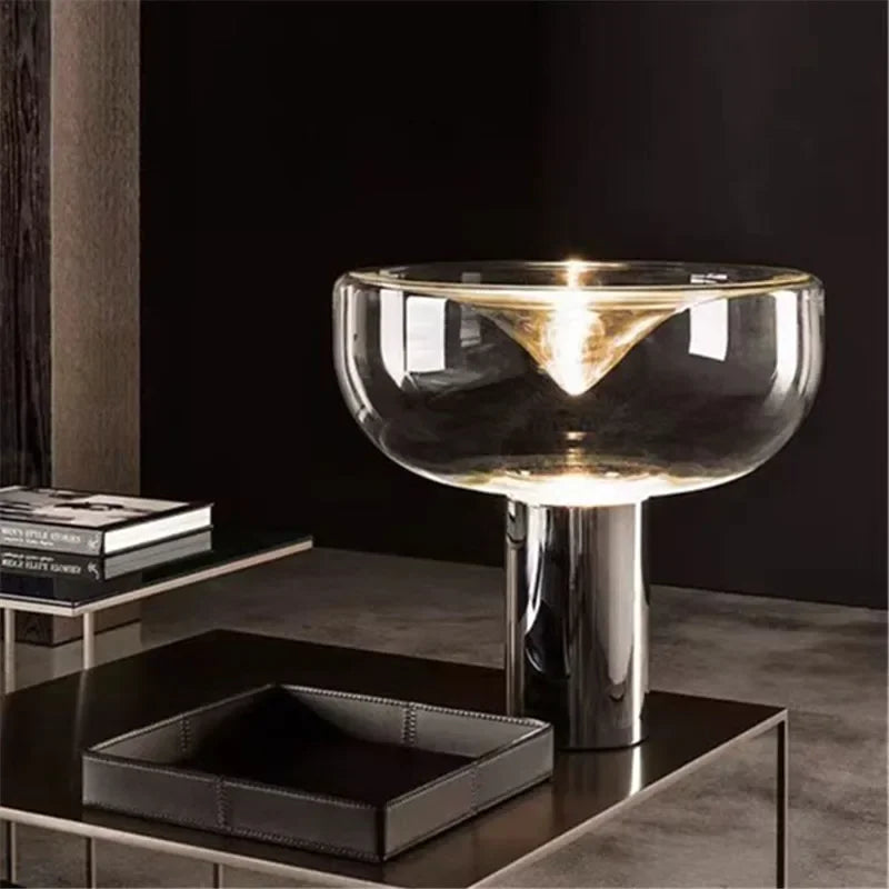 lampe table led transparente moderne base métallique interrupteur tactile vde certifié flux lumineux variable