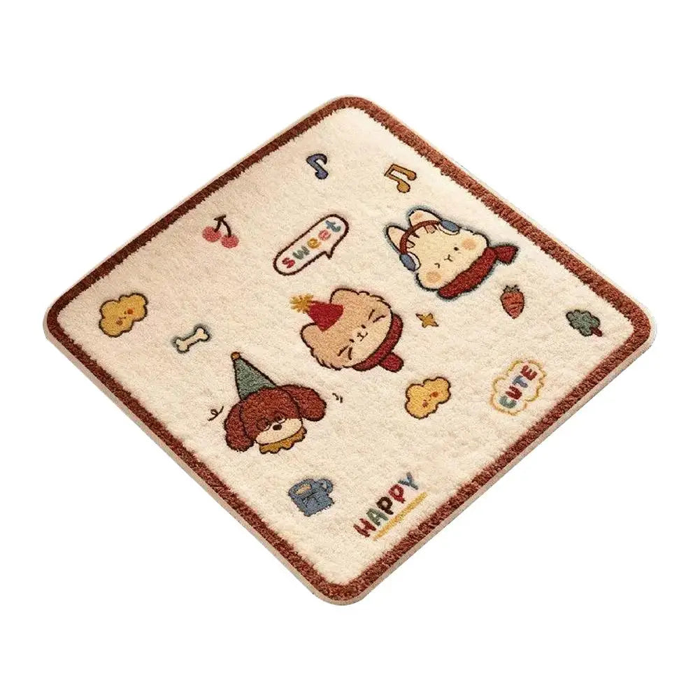 coussin carré doux cartoon chats chiens beige antidérapant fibre polyester lavable