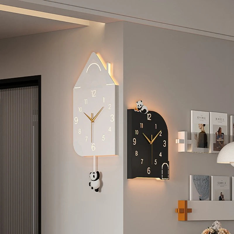 horloge murale moderne pendule panda horloge carrée motif maison gris noirintérieur