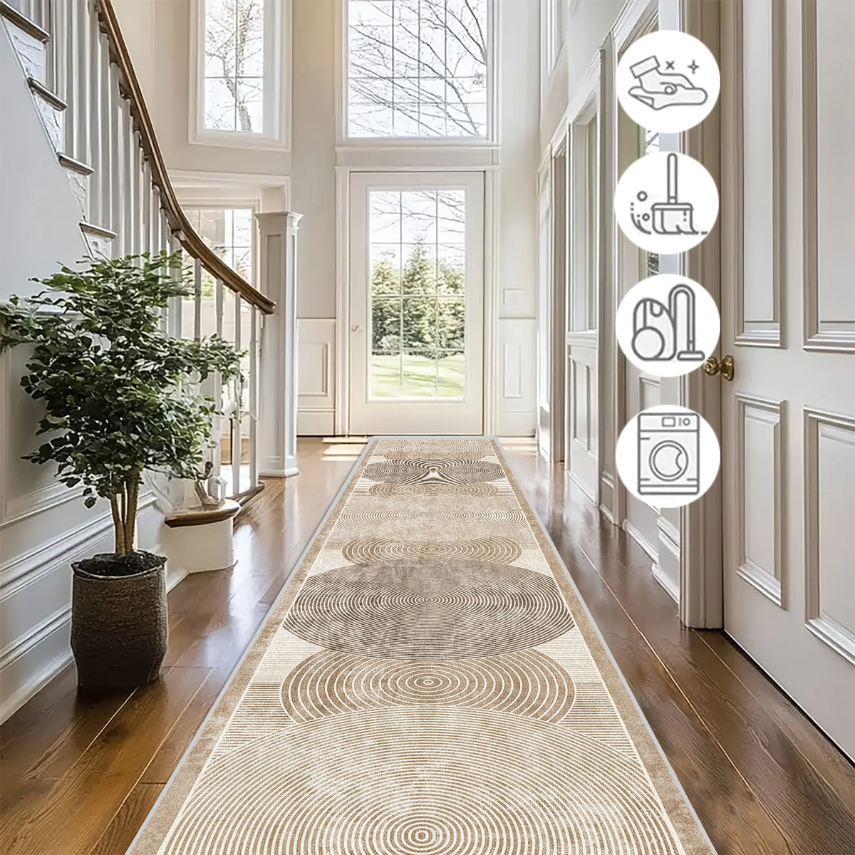 tapis texturé géométrique résistant décoration intérieure moderne beige gris concentrique polyester feutre