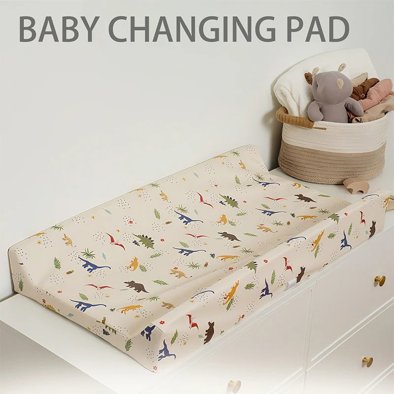 tapis changement bébé beige bleu clair imprimé dinosaures poissons ceinture sécurité moderne pratique