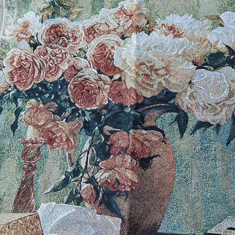 tapisserie coton belge fleurs roses paysage classique lavable machine beige marron vert