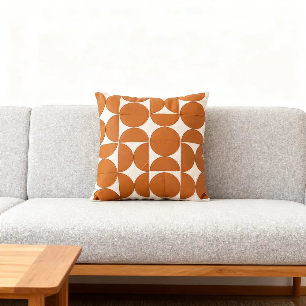 coussin carré géométrique beige marron contemporain amovible lavable 45x45cm bohème fixations