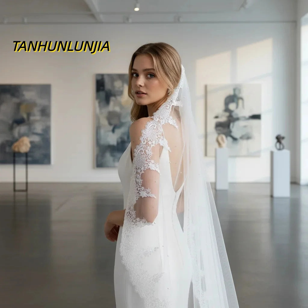 voile mariée blanc dentelle fine élégant classique nylon translucide femme
