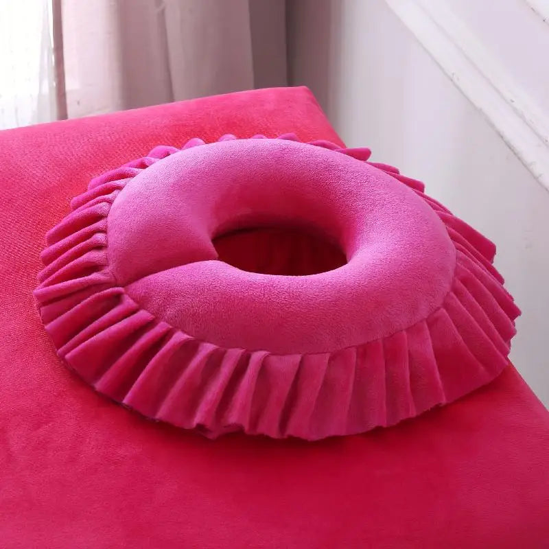 coussin massage violet velours confort sans electricité salon beauté thérapie spa repose visage repose
