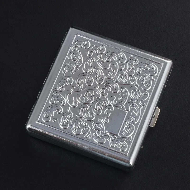 boîtes cigarettes argentées émaillées motifs floraux géométriques pliables contenant cigarettes classiques