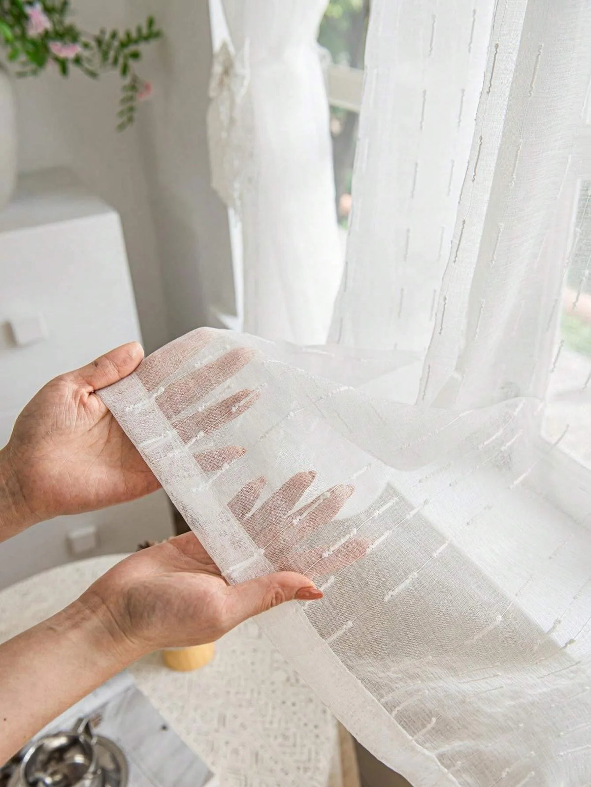rideau blanc rayures finies transparent moderne auto adhésif facile 100% polyester différentes tailles