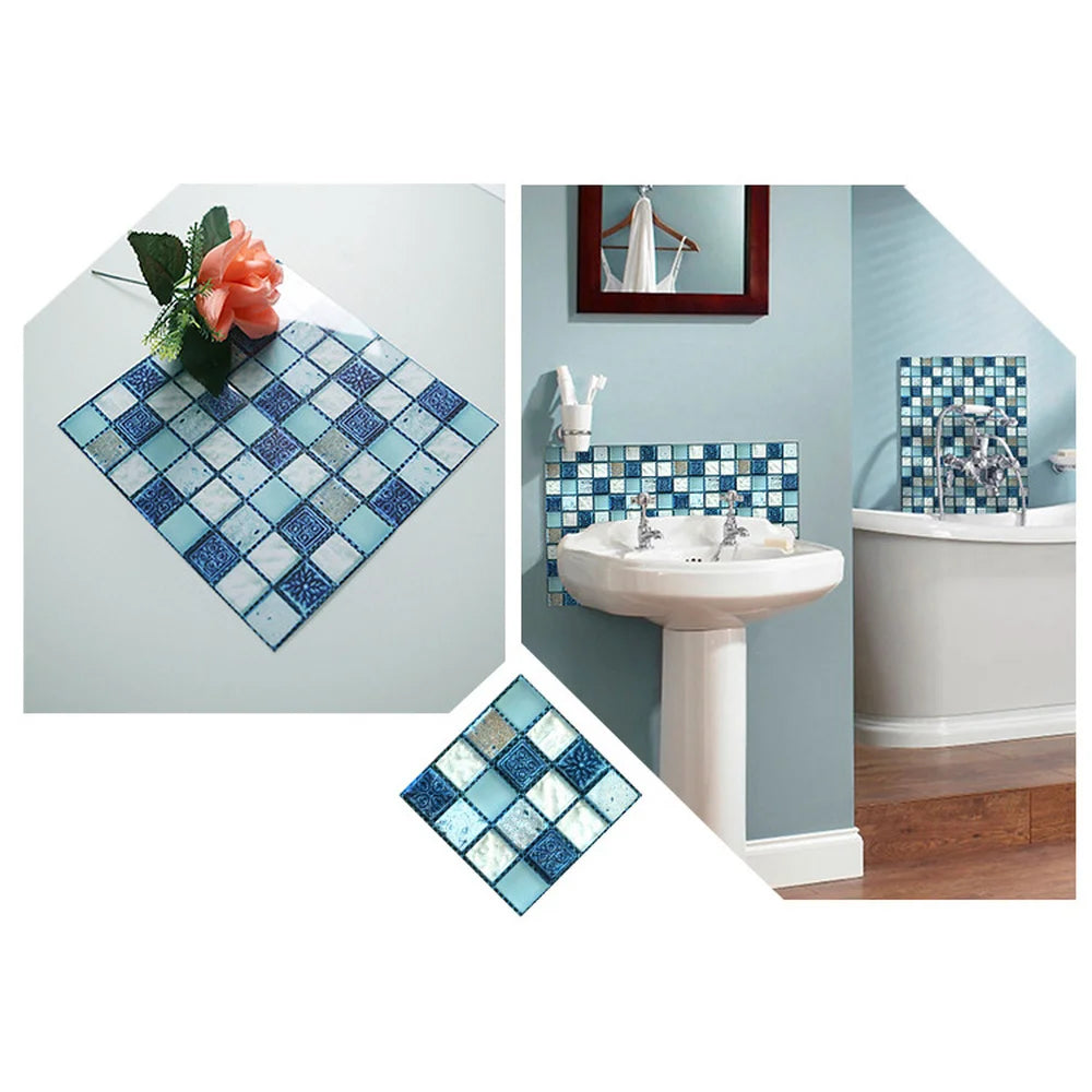 Autocollants mosaïque kaki foncé appliqués en salle de bain