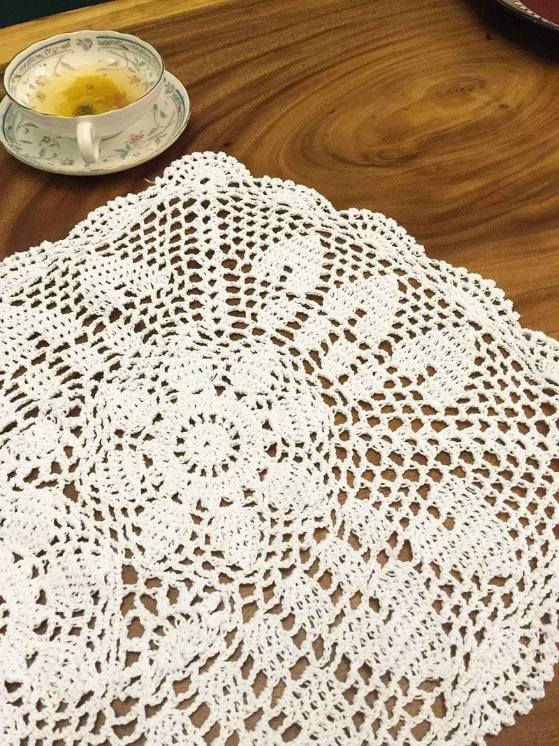 serviette table coton blanc motif floral traditionnel shabby chic vintage noël mariage fête