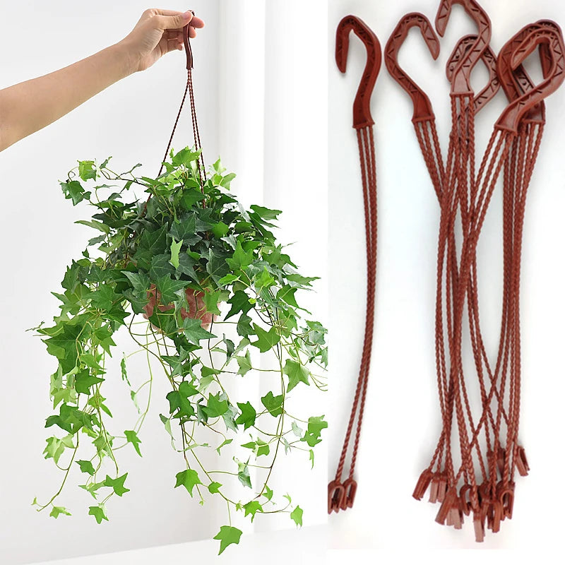 crochet suspension tressé moderne pots fleurs balcon plantes marron gris rouge
