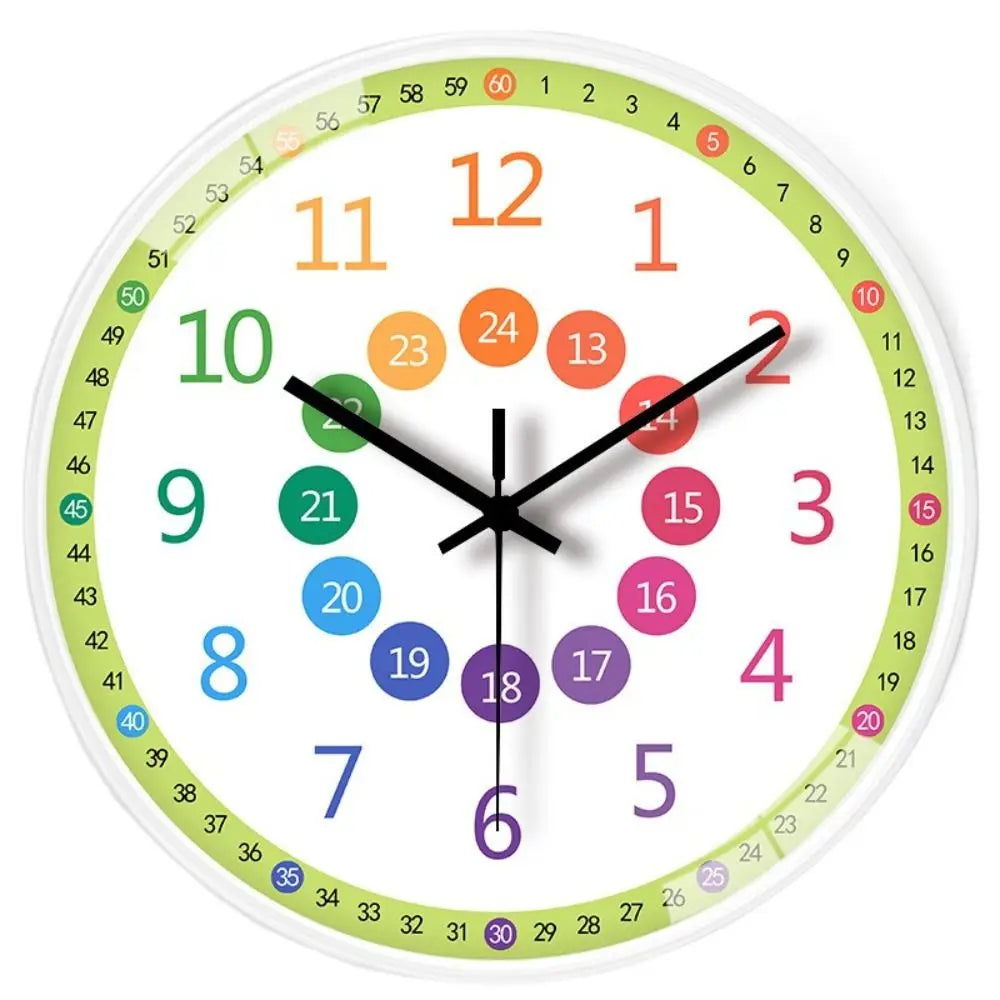 horloge murale silencieuse apprentissage dessin animé colorée enfants sections colorées motifs