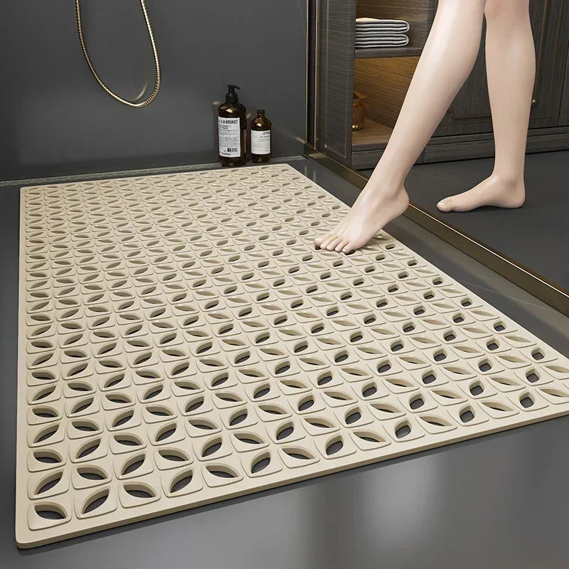 tapis bain douche PVC géométrique texturé moderne ventouses gris bleu minimaliste