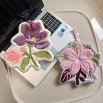 protège laptop fleurs brodées doux moelleux magnolia begonia flower violet rose vert blanc gris