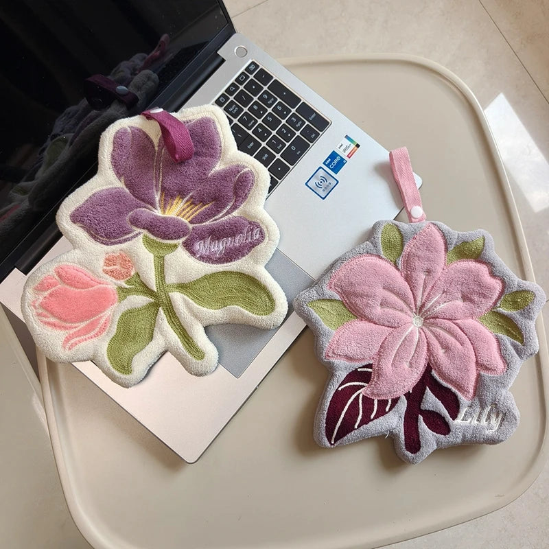 protège laptop fleurs brodées doux moelleux magnolia begonia flower violet rose vert blanc gris