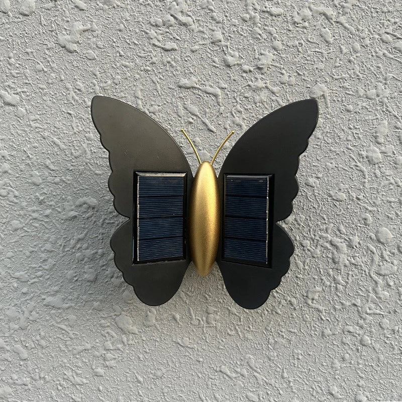 applique murale papillon led solaire moderne noire dorée extérieure adhésive on off