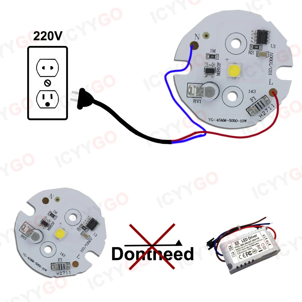 source lumineuse led blanc rouge vert bleu 10w 5050 smd 45mm moderne composants électroniques